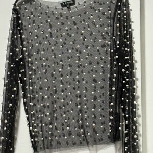 Black Pearl Embellished Sheer Blouse